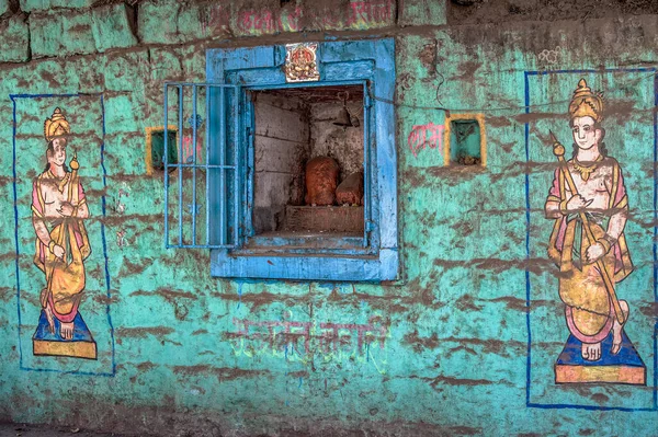 2013 Vintage Malarstwo Krasnoludków Małej Świątyni Ścianie Barshi Solapur Maharashtra — Zdjęcie stockowe