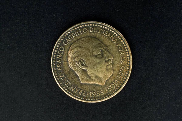 2017 Vintage 1953 Espanha Peseta Coin Rei Francisco Franco Studio — Fotografia de Stock