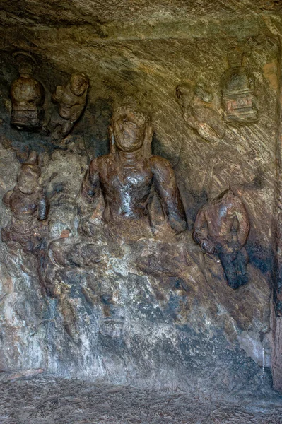 Bojjannakonda Lingalakonda São Duas Cavernas Corte Rochoso Budista Século Perto — Fotografia de Stock