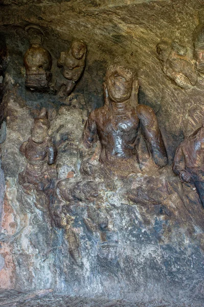 Bojjannakonda Lingalakonda São Duas Cavernas Corte Rochoso Budista Século Perto — Fotografia de Stock