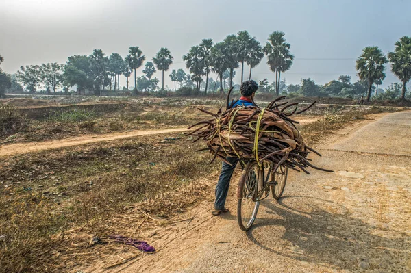 2014 Фермеры Перевозят Деревянные Велосипеды Деревне Сасарам Бихар Индия Азия — стоковое фото