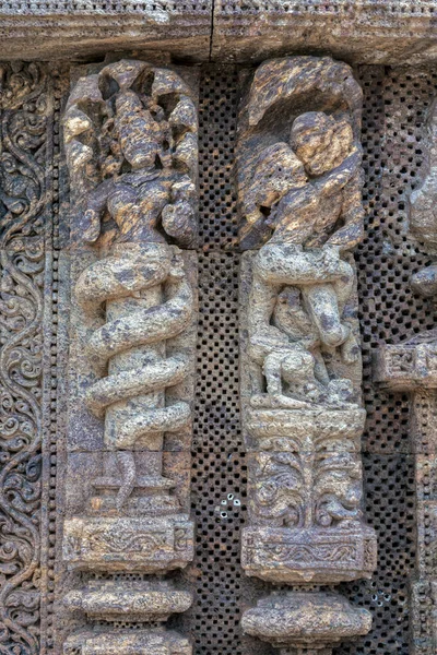 Скульптуры Винтажного Камня Стене Konark Sun Helle Oriental India Объект — стоковое фото