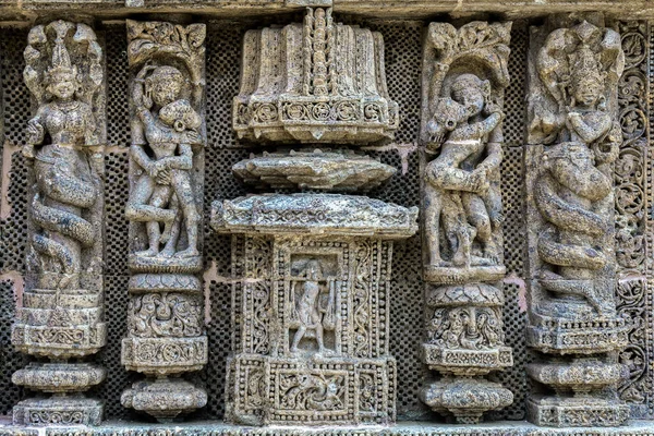 Скульптуры Винтажного Камня Стене Konark Sun Helle Oriental India Объект — стоковое фото