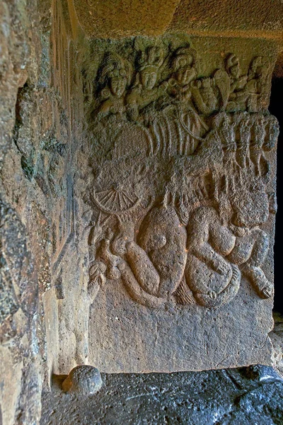 2008 Sculptures Surya Indra Protecting Entrance Cave 1St Century Bce — Stock Photo, Image