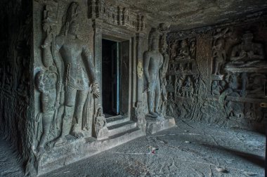 09 22 2012 Ancient Entrance Gate, Budist Vihara, Rock Cut Caves, Aurangabad, Maharashtra, Hindistan Asya.