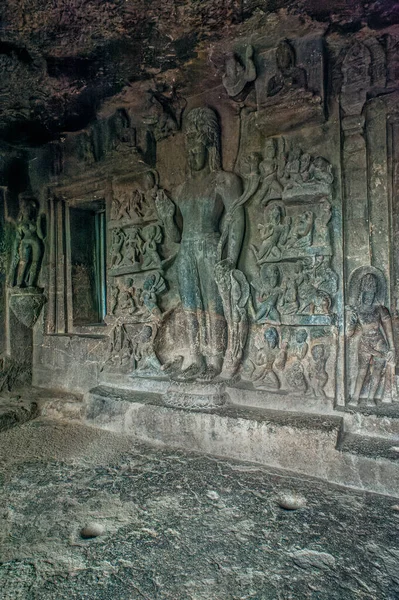 2012 Vários Escultores Lado Porta Entrada Antiga Cavernas Budistas Aurangabad — Fotografia de Stock