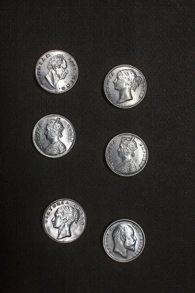 Винтажный Набор Британских Индийских Серебряных Монет Достоинством Грамм Кальян Махараштра — стоковое фото