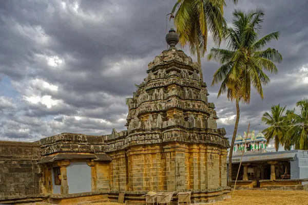 Pedra Preta Antiga Desenhada Basaveshwara Temple Belur Haveri Karnataka Índia — Fotografia de Stock