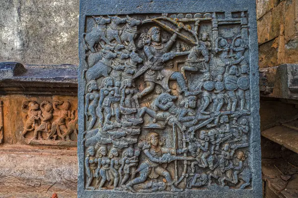 2015 Урожай Різьблення Каменю Напис Храм Басавешвара Гавері Карнатака Індія — стокове фото