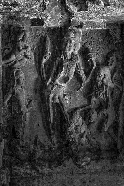 09 18 2006 Vintage Stone sculpture at Ellora caves a UNESCO world heritage site Aurangabad Maharashtra India Asia. 