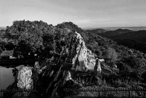 Července 2013 Vintage Black White Photo Masroor Rock Cut Temples — Stock fotografie