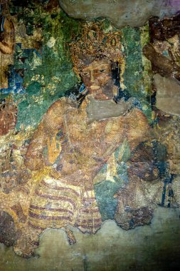 08 19 2008 Vintage Old Vajrapani resim freski Ajanta Mağarası UNESCO 'nun Dünya Mirası Sitesi Aurangabad resmen Chhatrapati Sambhaji Nagar Maharashtra Hindistan Asya.