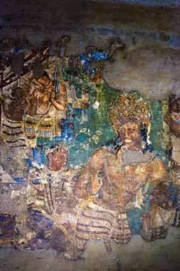 08 19 2008 Vintage Old Vajrapani resim freski Ajanta Mağarası UNESCO 'nun Dünya Mirası Sitesi Aurangabad resmen Chhatrapati Sambhaji Nagar Maharashtra Hindistan Asya.