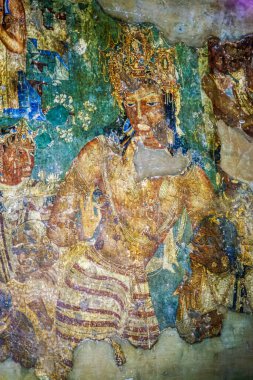 08 19 2008 Vintage Old Vajrapani resim freski Ajanta Mağarası UNESCO 'nun Dünya Mirası Sitesi Aurangabad resmen Chhatrapati Sambhaji Nagar Maharashtra Hindistan Asya.