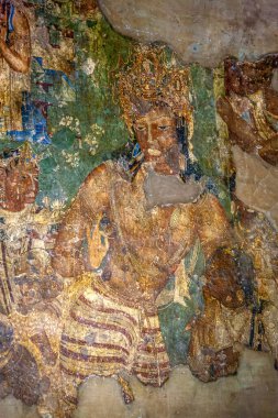 08 19 2008 Vintage Old Vajrapani resim freski Ajanta Mağarası UNESCO 'nun Dünya Mirası Sitesi Aurangabad resmen Chhatrapati Sambhaji Nagar Maharashtra Hindistan Asya.