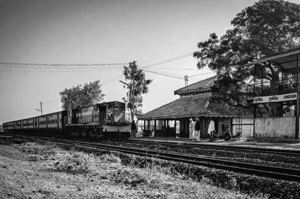 stock image 01 05 2009 Vintage Black and White Photo of Railway station Lunidhar near Mota Devalia district Amreli-Saurasgtra Gujrat INDIA Asia.