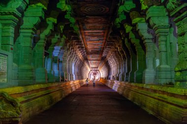 08 22 2009 Muhteşem koridorlar ve devasa heykel sütunları Tapınak Rameswaram Tamil Nadu Hindistan Asya