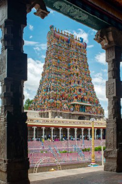 08 24 2009 Altın Lotus tankı ve Gopuram Meenakshi Amman Tapınağı Hindistan 'ın Tamil Nadu şehrinde bulunan tarihi bir Hindu tapınağıdır.