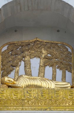 Vishwa Shanti Stupa, Rajgir, Bihar, Hindistan Asya 'daki Altın Buda Heykeli' nde Eski Buda Hayatı..