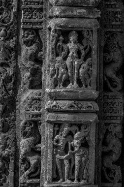 Mandir Khed-Roda Anıtlar Grubu 'ndaki 02 15 2010 Taş oymacılığı sekizinci yüzyılda yedi Hindu tapınağı yapılmıştır. Khed Chandarni Himatnagar SabArkantha Gujarat Hindistan Asya