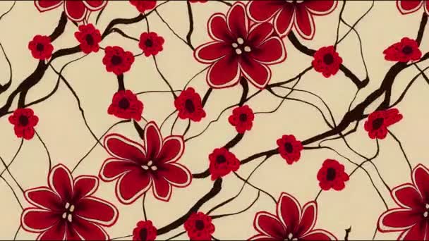 Borda Sem Costura Floral Katazome Técnica Japonesa Tradicional Usando Estêncil — Vídeo de Stock