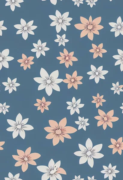 Floral pattern. Pretty flowers on gray blue background. Printing with small white flowers. Ditsy print. Seamless texture. Spring bouquet.