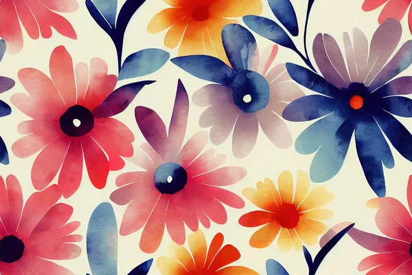 digital printing textile pattern wallpaper colorful flower with watercolor backgroundillustration