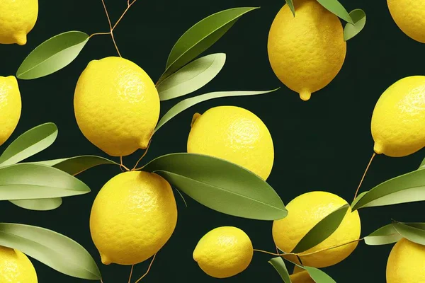 Lemon pattern. Citrus background with branches