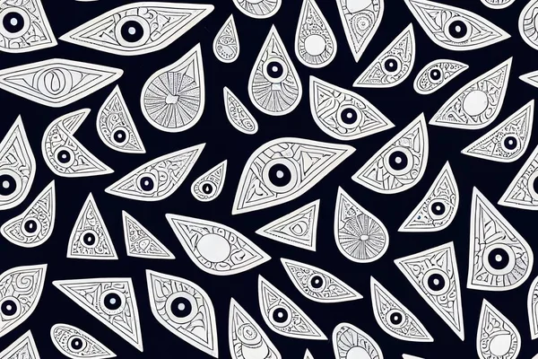 Seamless pattern with Cartoon Evil eyes. Blue Evil eye Hamsa Hand of Fatima Eye of Providence. 2d illustrated illustrations of amulets for print fabric wallpaper clothing wrapping paper