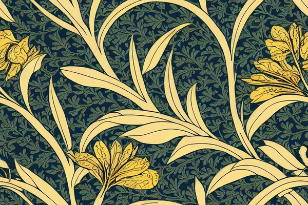 Vintage birds in foliage with flowers seamless pattern on light background. Middle ages William Morris style. 2d illustrated illustration.