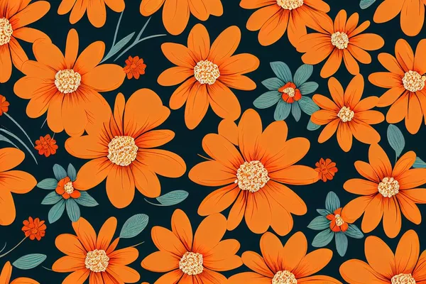 a solid blooming orange flowers motif with multicolor illustration 2d illustrated all over textiles design digital image