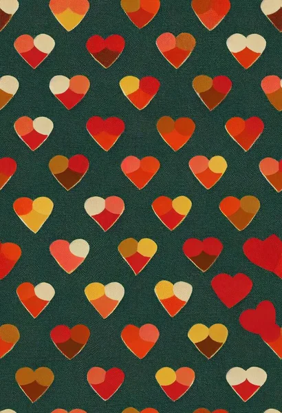 Geometric pattern with love hearts for Valentines Day in colorful red, blue, green, yellow, white. Tartan buffalo check plaid for tablecloth, picnic blanket, other spring summer holiday fabric print.