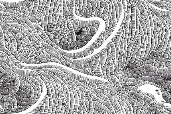 Seamless border Under water. Marine 2d illustrated motif . Doodle of the underwater world, sea, ocean, river . Monochrome. Aquariums. Hand drawn 2d illustrated illustration