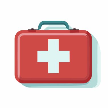 Üzerinde beyaz haç olan kırmızı bir ilk yardım çantası.