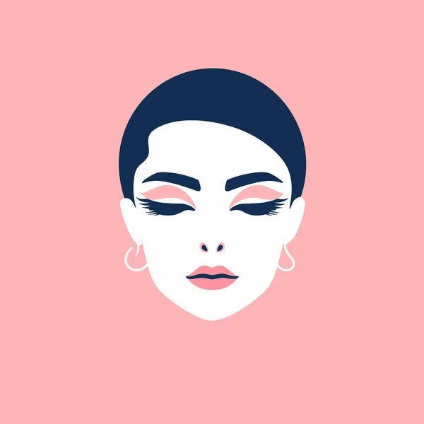 ピンクの背景に目を閉じた女性の顔 — ストックベクタ