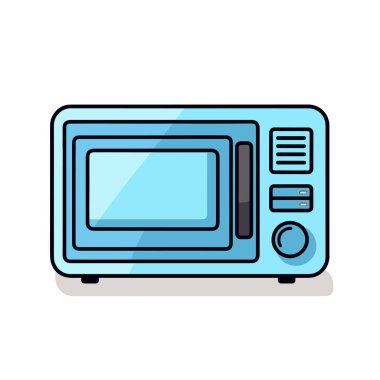 Beyaz arka planda mavi bir mikrodalga fırın.
