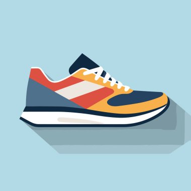 Mavi arka planda uzun bir gölgesi olan bir ayakkabı.