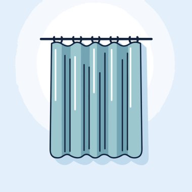 Metal bir çubuktan sarkan mavi bir perde