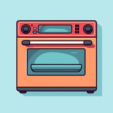 Mavi arka planı olan turuncu bir fırın.