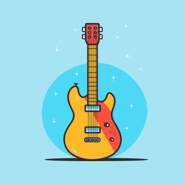 Kırmızı boyunlu sarı bir elektro gitar.