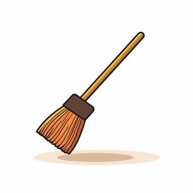 Beyaz arka planda tahta saplı bir süpürge.