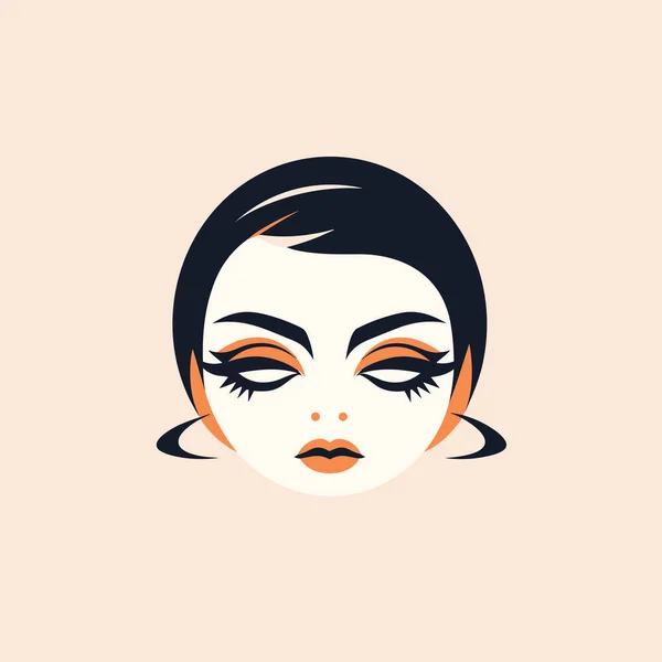 Ένα Γυναικείο Πρόσωπο Πορτοκαλί Μάτια Και Μαύρα Μαλλιά — Διανυσματικό Αρχείο