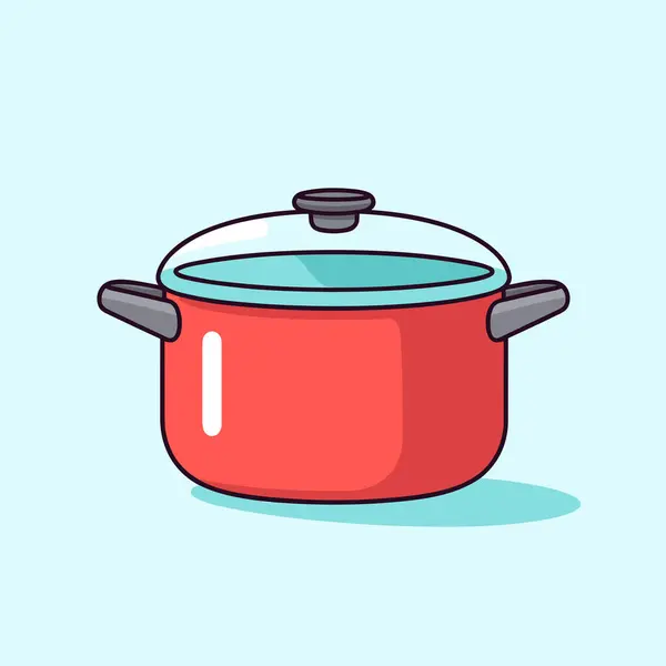 Pot Rouge Avec Couvercle Sur Fond Bleu — Image vectorielle