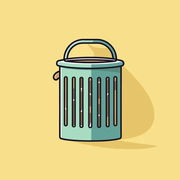 黄色の背景にハンドルを持つ青いゴミ缶 — ストックベクタ