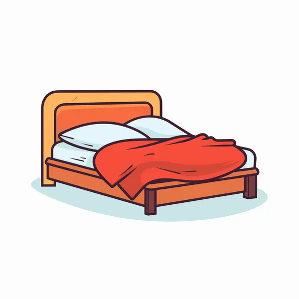 Ένα Κρεβάτι Μια Κόκκινη Κουβέρτα Από Πάνω — Διανυσματικό Αρχείο