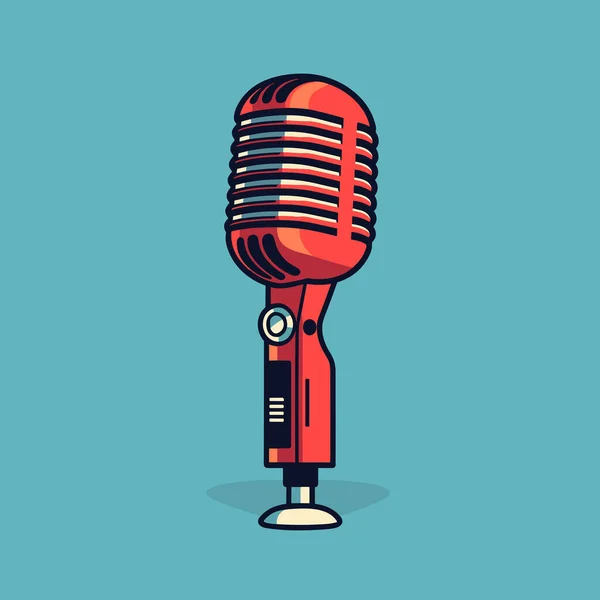 Microphone Rouge Sur Fond Bleu — Image vectorielle