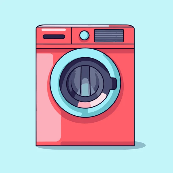 Mavi Kapaklı Kırmızı Bir Çamaşır Makinesi — Stok Vektör