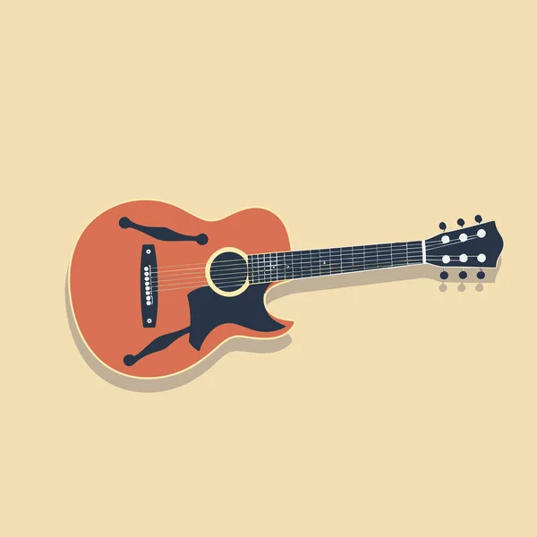オレンジ色のギターの上に黒のフィギュア — ストックベクタ
