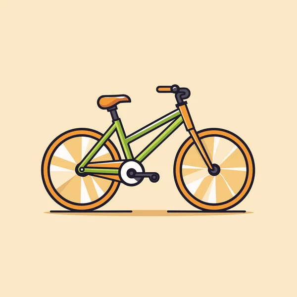 一辆黄色底座上有橙色轮子的绿色自行车 — 图库矢量图片