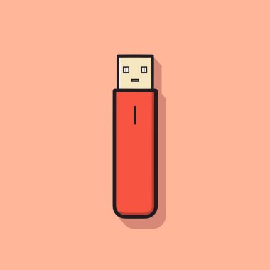 Pembe bir yüzeyde duran kırmızı bir usb çubuğu.
